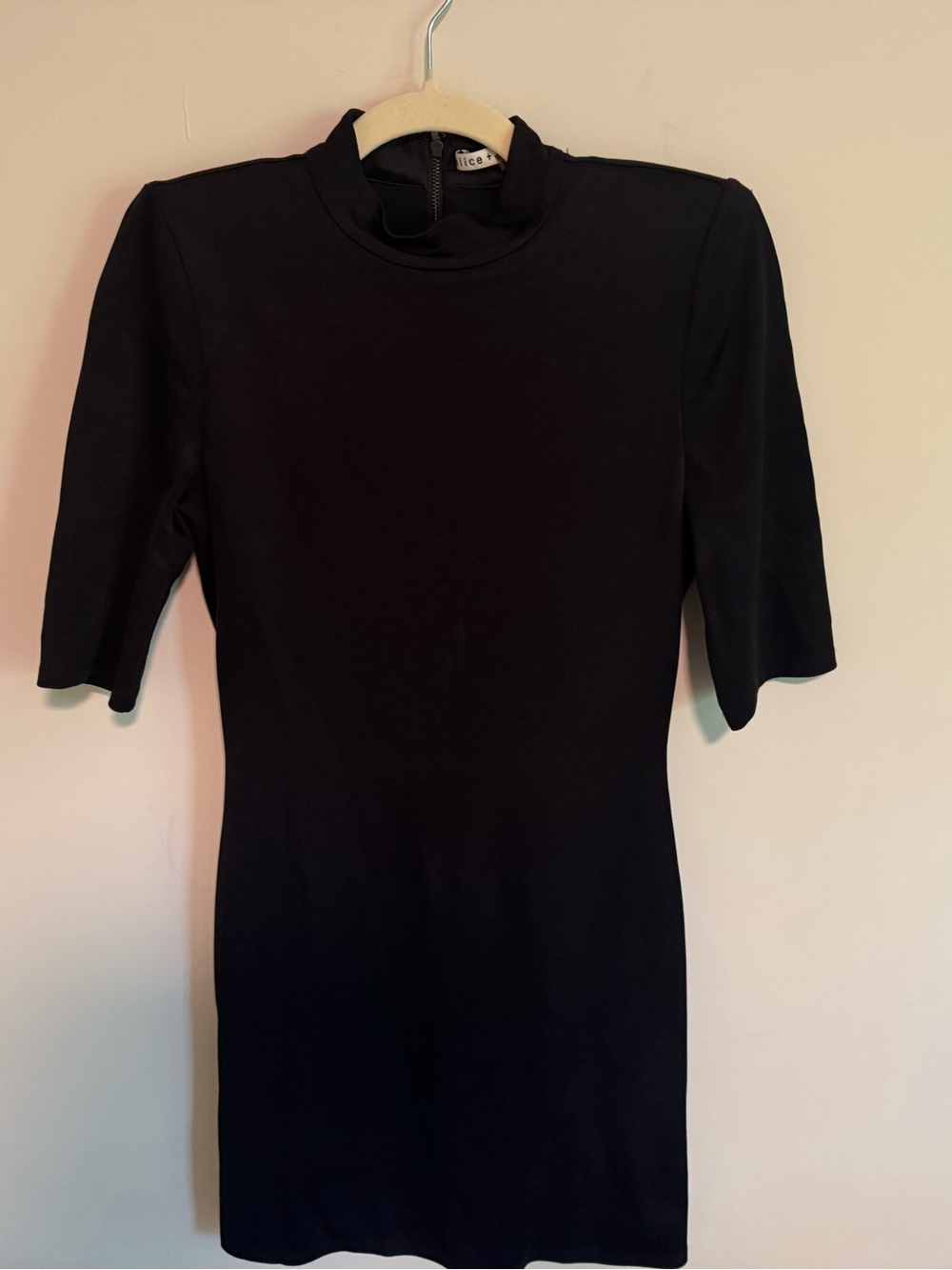 Alice + Olivia Black Mock Neck Bodycon Mini Dress | Structured Shoulder